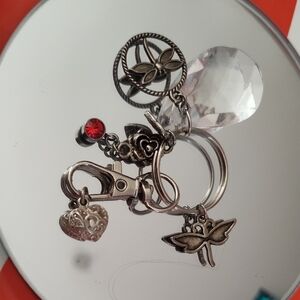 Dragon Flies & Hearts & Rose Red Bead Crystal , Made With Love Heart Keychain
